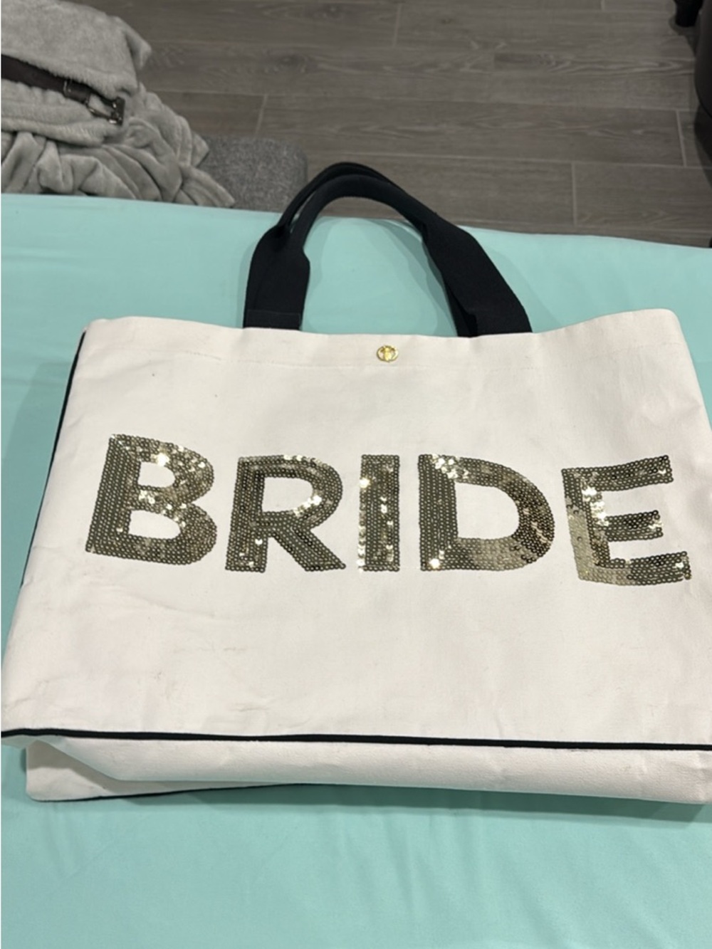 Simply Southern White Canvas Tote with Gold Sequin 'BRIDE' Lettering